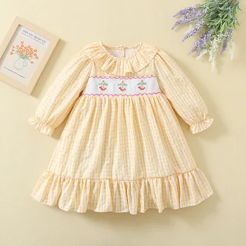 2023 Весна Осень, платье-халат с длинными рукавами для маленьких девочек, детские повседневные платья с желтыми рукавами, детская одежда принцессы