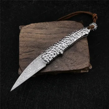 Открытый Мини-серебряный Карманный Складной нож из Дамасской стали для кемпинга, охоты, самообороны, выживания, EDC, многофункциональный инструмент, подарочная коробка