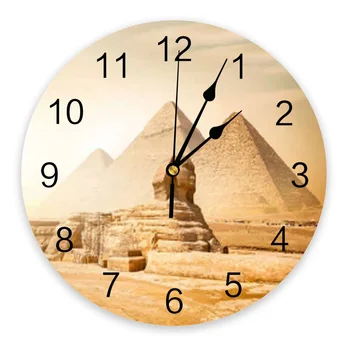 Скульптура Пирамиды в пустыне Египет Круглые настенные часы из ПВХ для офиса, кухни, спальни, настенные часы с принтом, не тикающие Подвесные часы