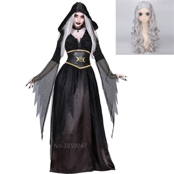 Ведьма, готическое платье невесты на Хэллоуин для женщин, страшный костюм Скелета, День мертвых, Карнавальная вечеринка, Вампирский косплей, ужас