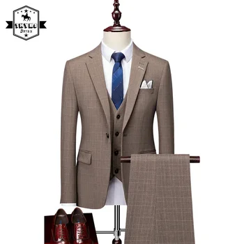 Легкие Роскошные костюмы (куртка + брюки-жилет), блейзер, 3 шт., мужская ретро-мода, британский стиль, деловой формальный профессиональный костюм, мужской