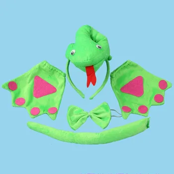 Для мальчиков и девочек 3D повязка на голову с зеленой змеей, галстук с хвостом, Когти, Перчатки, реквизит, костюмы для косплея с животными, праздничные костюмы для фестиваля