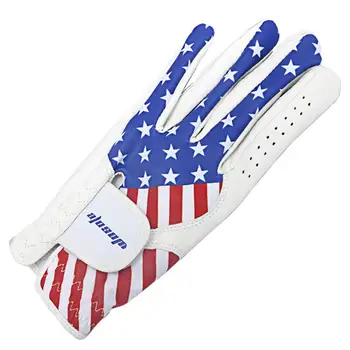 Удобная по Размеру Перчатка для гольфа Мужская Перчатка для гольфа с регулируемой застежкой с Рисунком американского флага Из прочной синтетики для левой руки