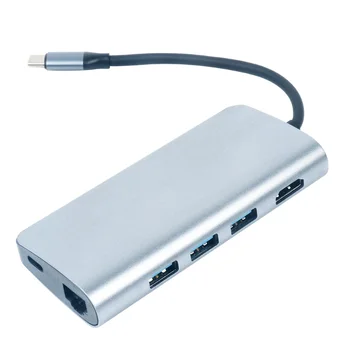 Алюминиевый Многопортовый адаптер 8 в 1 Type C Hub USB 3.0 C Hub для подключения к HD Female (4K) Ethernet, считыватель Карт SD/Micro