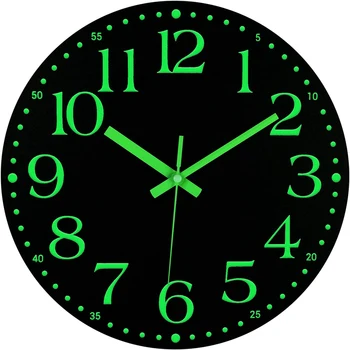 Светящиеся Настенные Часы Cloc, 12-Дюймовые Бесшумные Часы Без Тиканья На Батарейках, Украшение Настенных Часов с Подсветкой для спальни