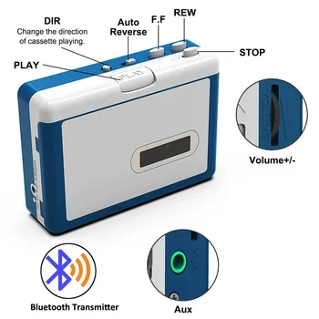 ezcap215 Bluetooth Кассетный Плеер Bbluetooth Передатчик Стерео Кассетный Плеер Поддержка Автоматического Реверса с Разъемом для Наушников Walkman