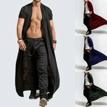 Мужской кардиган 6XL 5XL, осенняя однотонная Длинная ветровка, пальто, плащ длиной до щиколоток, мужская одежда, модная верхняя одежда, костюмы для косплея
