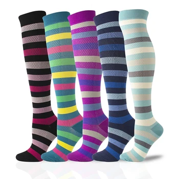 Компрессионные носки в разноцветную полоску, стильные дышащие Антифрикционные чулки премиум-класса для бега, занятий спортом, пеших прогулок XR-Hot