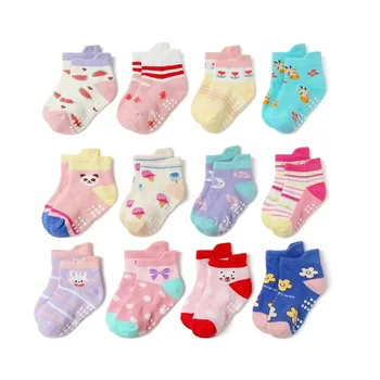 12 пар /лот Детские носки из хлопка для детей раннего возраста, короткие нескользящие