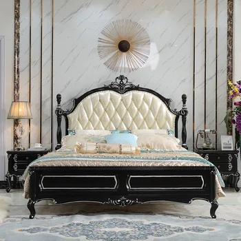 Мебель для спальни Европейская кровать из кожи черного дерева двуспальная кровать американская роскошная кровать из массива дерева светлая роскошная кровать из красного сандалового дерева