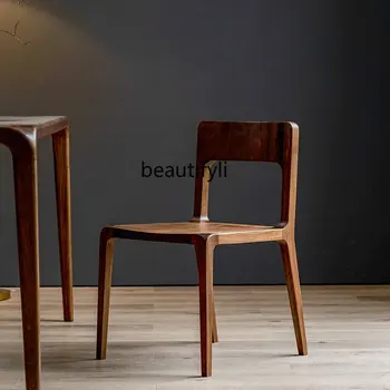 Обеденный стул из чистого массива дерева, кресло из черного ореха, Скандинавский Бревенчатый светильник, Роскошная Бытовая мебель