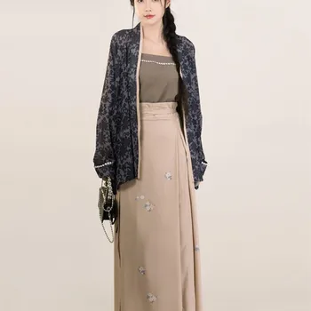 Оригинальное платье Hanfu, династия Сун, Улучшенная юбка с тремя складками, Повседневное платье Hanfu с рукавами-самолетами Han Elements