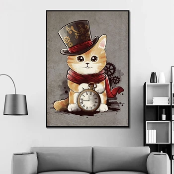 Панк-сэр Кот, картины на холсте, кавайные плакаты с животными и принты, настенные художественные картины для гостиной, детское украшение дома Cuadros