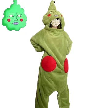 Аниме Mob Psycho 100 Димпл Косплей костюм Мобу Сайко Хяк Фланелевая пижама Зеленые комбинезоны Мужчина Женщина Кавайная мебель для дома