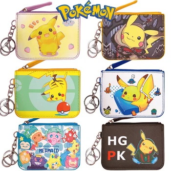 Кошельки для монет Pokemon Pikachu с маленькими мультфильмами из искусственной кожи, женский кошелек, модный кошелек для монет, сумка для хранения ключей для девочек, сумка для хранения денег, сумка на молнии