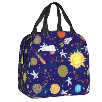 Мультяшная Космическая Планета Ракета, Термоизолированная сумка для ланча, Женский космический корабль Астронавта, Портативный Ланч-бокс для детей, сумки для школьных продуктов