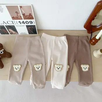 Осенние детские штаны с милым медведем, повседневные брюки для мальчиков и девочек, детские широкие штаны для девочек, брюки для мальчиков, детская одежда от 0 до 36 месяцев