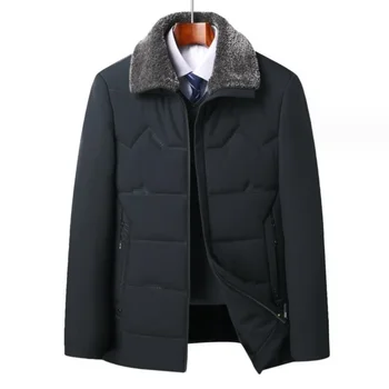 Мужская зимняя куртка с плюшевым и толстым утеплителем, модная хлопковая куртка на молнии, ветрозащитная куртка с отворотом L-4XL