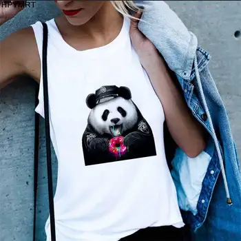 Топы, сексуальный жилет, топ, новый досуг, милые принты в виде панды, Женская летняя свободная уличная одежда в стиле Харадзюку без рукавов, свободная женская футболка, тройник