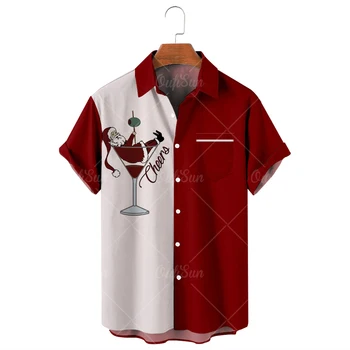 Гавайская рубашка с рисунком Санта-Клауса, летняя пляжная свободная модная рубашка с коротким рукавом, негабаритная повседневная трендовая универсальная мужская рубашка