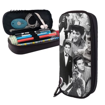 Пенал King Elvis Presley, канцелярские принадлежности, ретро Кожаный пенал для детских ручек на молнии, сумки для ручек