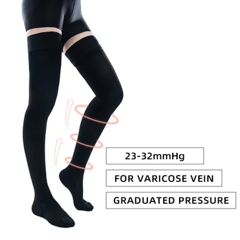 Медицинские носки с высокой компрессией на бедрах, эластичные нескользящие, 23-32 мм рт.ст. Вспомогательное лечение Варикозного расширения вен, защита ног