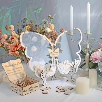 Альтернатива белой свадебной гостевой книге Для 40-200 гостей, подвесная деревянная рамка-бабочка с маленькими бабочками