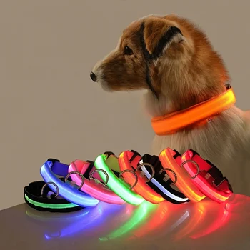 Нейлоновый светодиодный Ночной Защитный Мигающий Светящийся В темноте Поводок Для собак, Светящийся флуоресцентный Ошейник для домашних собак