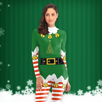 Рождественский косплей-костюм Zawaland, боди с цифровой печатью Санта-Клауса, мужской Женский праздничный комплект для вечеринки, женский забавный комбинезон