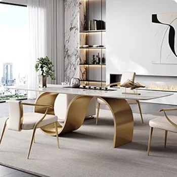 Роскошные Великолепные обеденные столы и стулья Простой обеденный стол для большой семьи, большая бытовая мебель для столовой