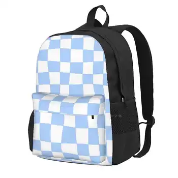 Нарисованный от Руки Шахматный Узор (Небесно-Голубой / Белый) Рюкзак Для студентов Колледжа, Дорожные Сумки Для Ноутбука, Белый Небесно-Голубой Свет