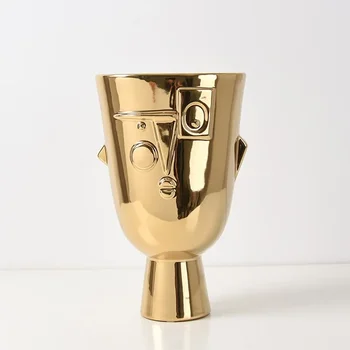 Креативная абстрактная ваза с человеческим лицом, Керамическая золотая тарелка, Жардиньерка, Белая декоративная ваза для цветов, художественный декоративный держатель