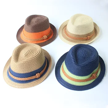 Соломенная шляпа цветной строчкой сплетенная высокая шляпа пляжная шляпа родительско-детская шляпа пляжная уличная солнцезащитная шляпа солнцезащитная шляпа путешествия британская джазовая шляпа шляпа