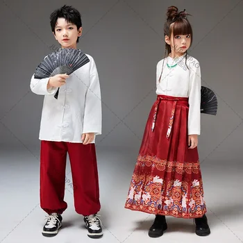 Детская одежда для выступлений в китайском стиле, комплекты костюмов для классического танцевального хора, сценическое шоу, юбка с лошадиным лицом для девочек, одежда Хан