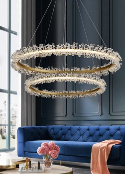 Современная хрустальная люстра с подсветкой для комбинированных светодиодных люстр с золотым кольцом для украшения дома