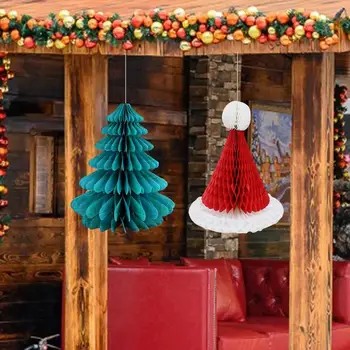 Рождественская подвеска в виде сот Рождественская елка Шляпа Санта-Клауса украшения в виде сот Атмосфера фестиваля светящаяся подвесная вечеринка Лучшие украшения