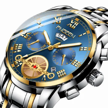 Брендовые мужские кварцевые часы с модным украшением в виде указателя Механизм с автоподзаводом Светящиеся ручные часы Календарь Спортивные деловые наручные часы