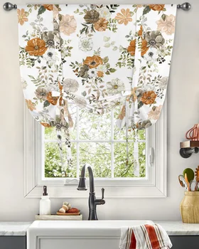 Текстура листьев эвкалипта с осенним цветком, занавеска для гостиной, домашний декор, жалюзи, шторы для кухни, короткие занавески