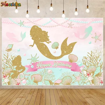 Mocsicka Золотая русалка, принцесса, фон для дня рождения девочки для фотосъемки, Фон для вечеринки в честь дня рождения новорожденного, подводные раковины