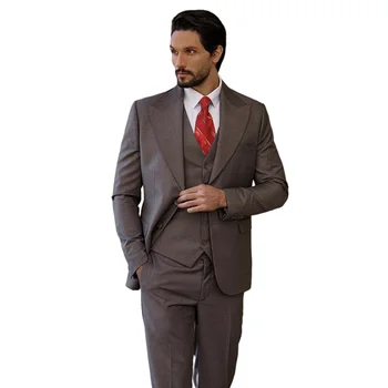 Классические серые красивые мужские костюмы, приталенный комплект из 3 предметов/Официальный блейзер, жилет, брюки, мужская одежда для жениха /Деловая одежда