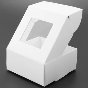 50 Штук Мини-Коробки из Крафт-бумаги с Окошком Подарочная Упаковочная Коробка Коробка для Угощений для Домашнего Мыла Угощение Для Выпечки Конфет (Белый)