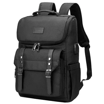 Ткань Оксфорд водонепроницаемый черный рюкзак в стиле ретро для путешествий, студенческий рюкзак для ноутбука с USB-портом зарядки для мужчин и женщин mochilas