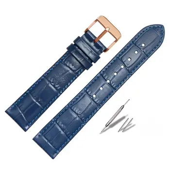 PCAVO Темно-синий Классический ремешок для часов из натуральной кожи для брендового браслета 18мм 20мм 22мм с застежкой из нержавеющей стали