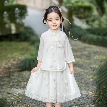 Летняя новая фея Ханфу, комплект из 2 предметов, детский костюм Тан для девочек, китайская традиционная одежда принцессы, новогодний костюм Ханфу