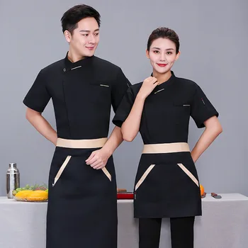Униформа шеф-повара отеля с коротким рукавом, летняя мужская и женская рабочая одежда повара столовой, дышащая одежда для кондитерской