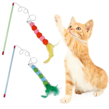 Волшебная палочка, шарик для волос, игрушка для игры с кошками, Интерактивная палочка с колокольчиком, игрушки из перьев для кошек, интерактивная палочка, игрушки для домашних животных, палочка