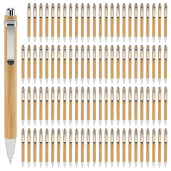 100 шт./лот Бамбуковая шариковая ручка, стилус, контактная ручка, офисные и школьные принадлежности, ручки и письменные принадлежности, подарки-Синие чернила