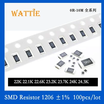 SMD резистор 1206 1% 22K 22.1K 22.6K 23.2K 23.7K 24K 24.3K 100 шт./лот микросхемные резисторы 1/4 Вт 3.2 мм*1.6 мм