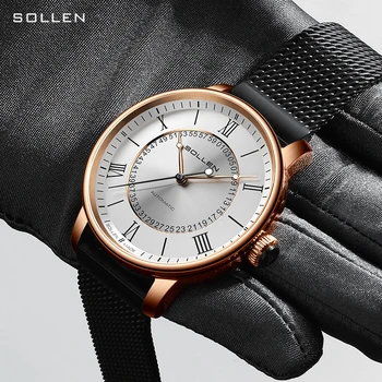 Роскошные Автоматические Механические Часы бренда SOLLEN, Повседневная Мода, Светящиеся Водонепроницаемые Сетчатые Мужские часы MIYOTA, механизм Reloj SL201