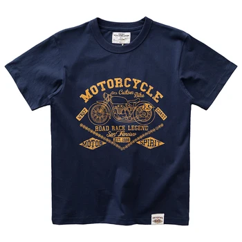 Летняя мужская винтажная хлопковая футболка с круглым вырезом и мотоциклетным принтом, футболка с коротким рукавом